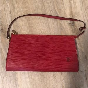 Leather Red Purse for shoulder - short straps